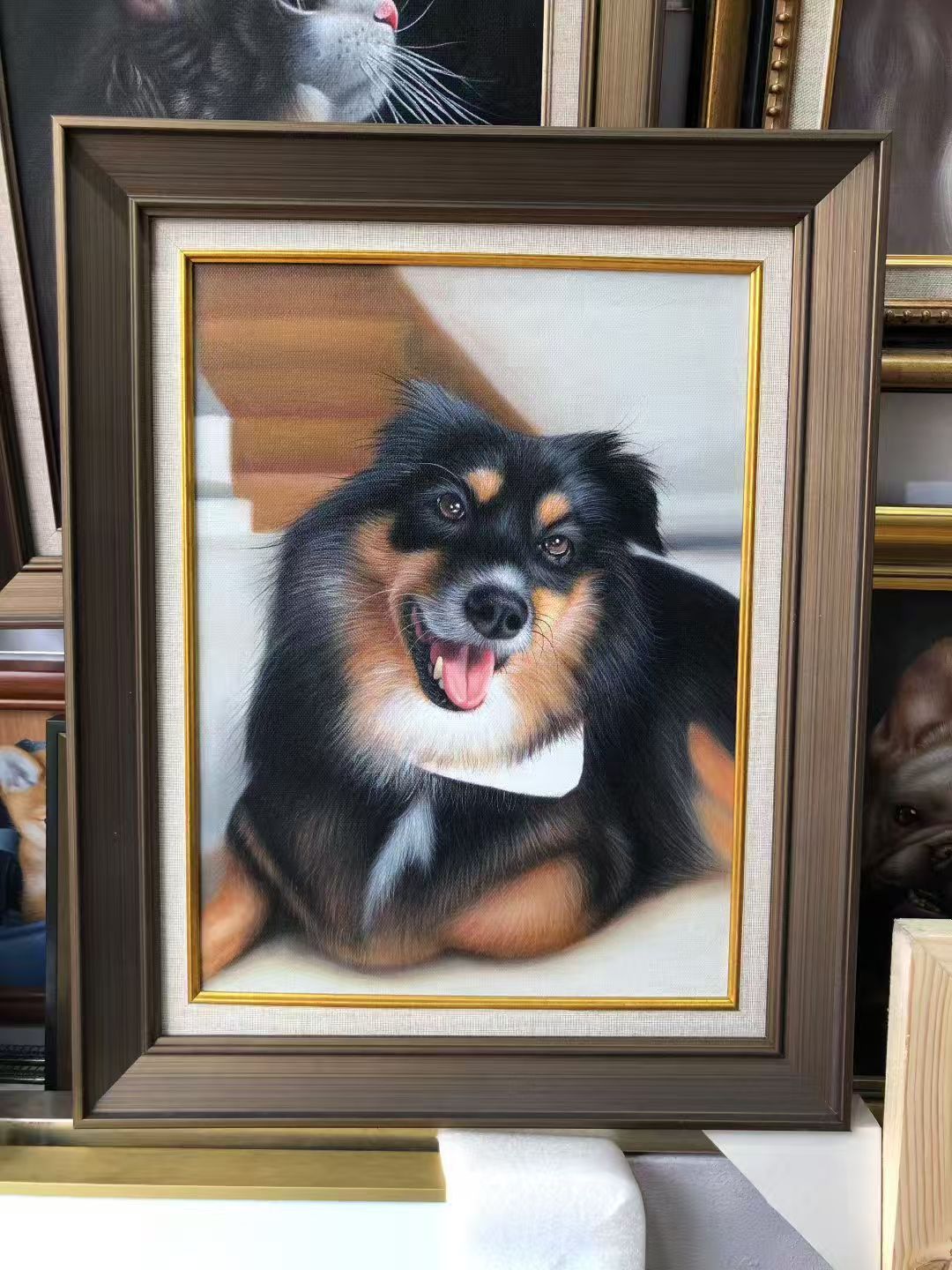 Joyful Tricolor Pup Heirloom Oil Portrait