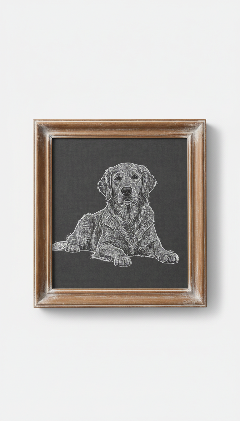 Scratch art dog portrait on canvas