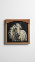 Scratch art horse portrait with suede sleeve