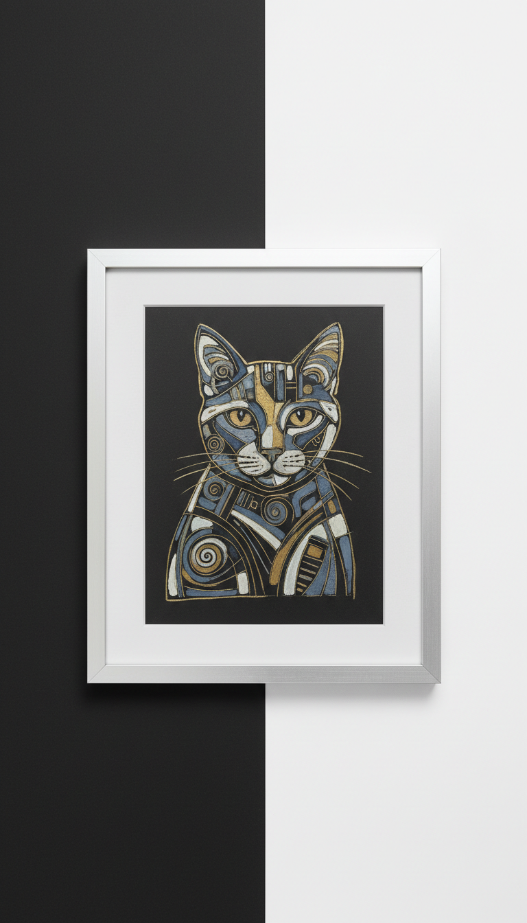Abstract cat scratch art in mist white frame