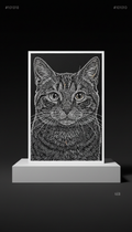 Scratch-art cat portrait on fine art paper