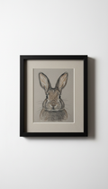 Scratch art rabbit portrait in black frame